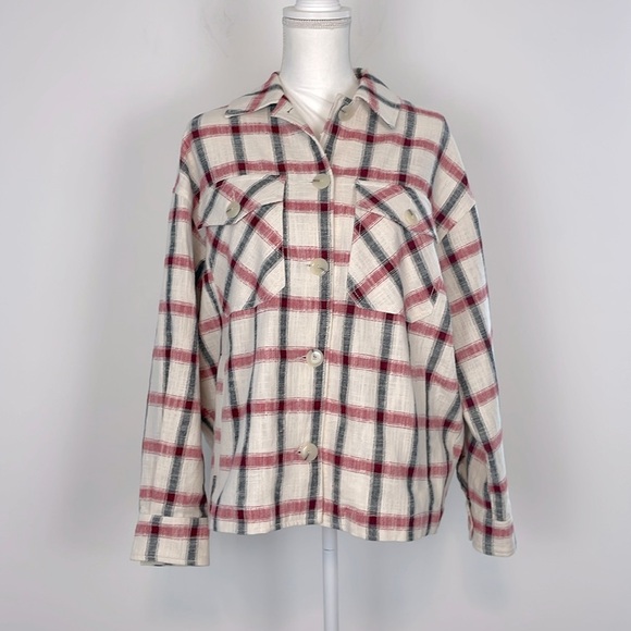 Zara Check Plaid Over-shirt Jacket Shacket. Red, Grey, Off White. Size XS - Picture 4 of 16